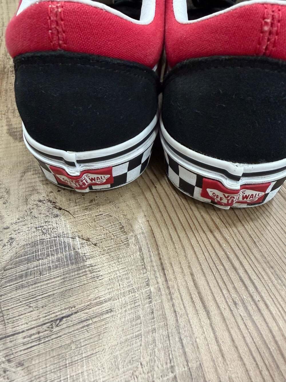 Vans Old Skool V Logo Pop Black Red Checkerboard Velcro Sneakers Unisex M6.5/W8 - Picture 5 of 8